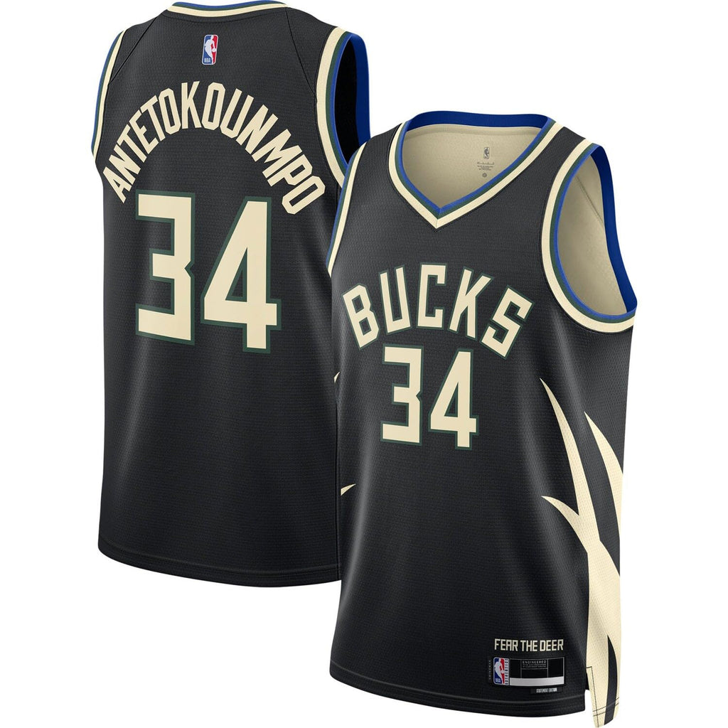 Giannis Antetokounmpo Milwaukee Bucks NBA Kids Youth 8-20 Black Statement Edition Swingman Jersey