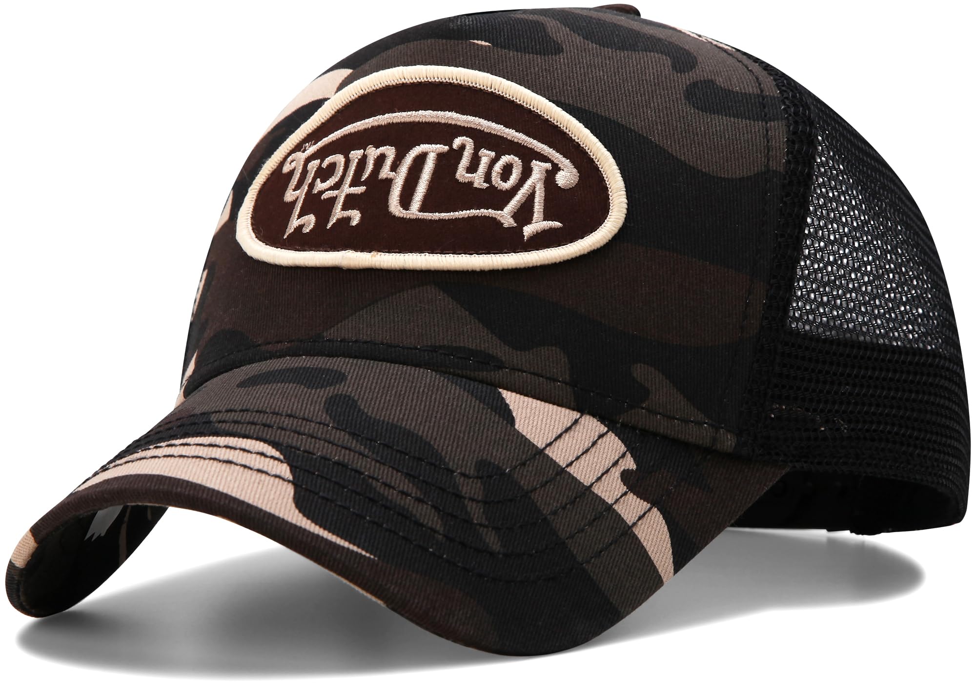 Von Dutch Monogram Trucker Cap - Retro Snapback Cap for Men and Women - Adjustable Snap Fit Panel, Mesh Rear, Curved Bill