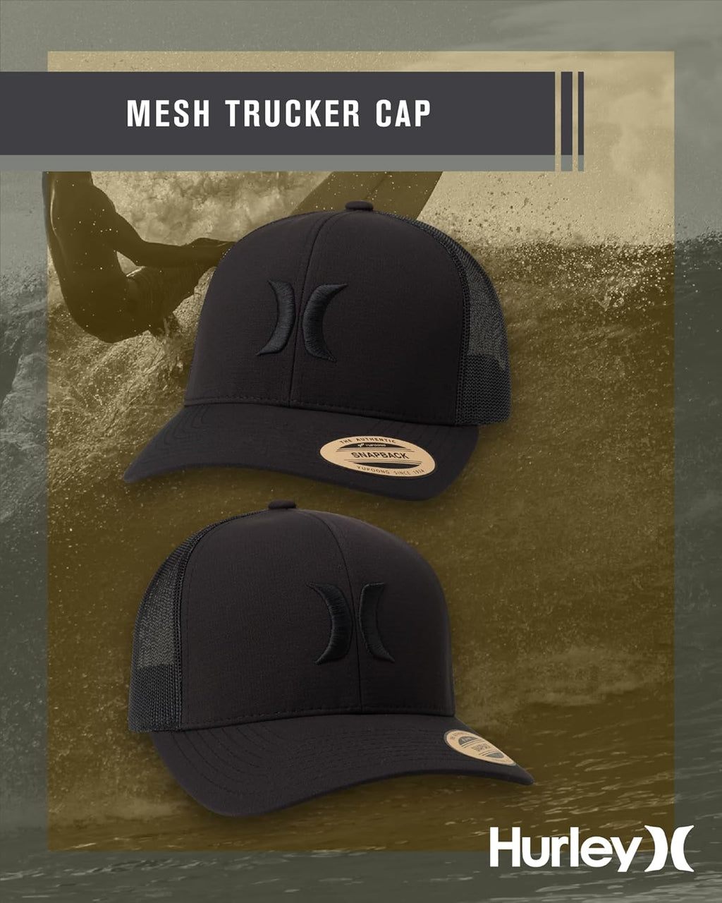 Hurley Mens Caps - Del Mar Mesh Panel Baseball Cap Trucker Hat - Snap Back Hats for Men
