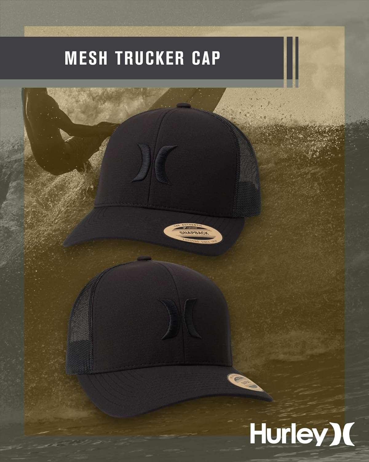Hurley Mens Caps - Del Mar Mesh Panel Baseball Cap Trucker Hat - Snap Back Hats for Men