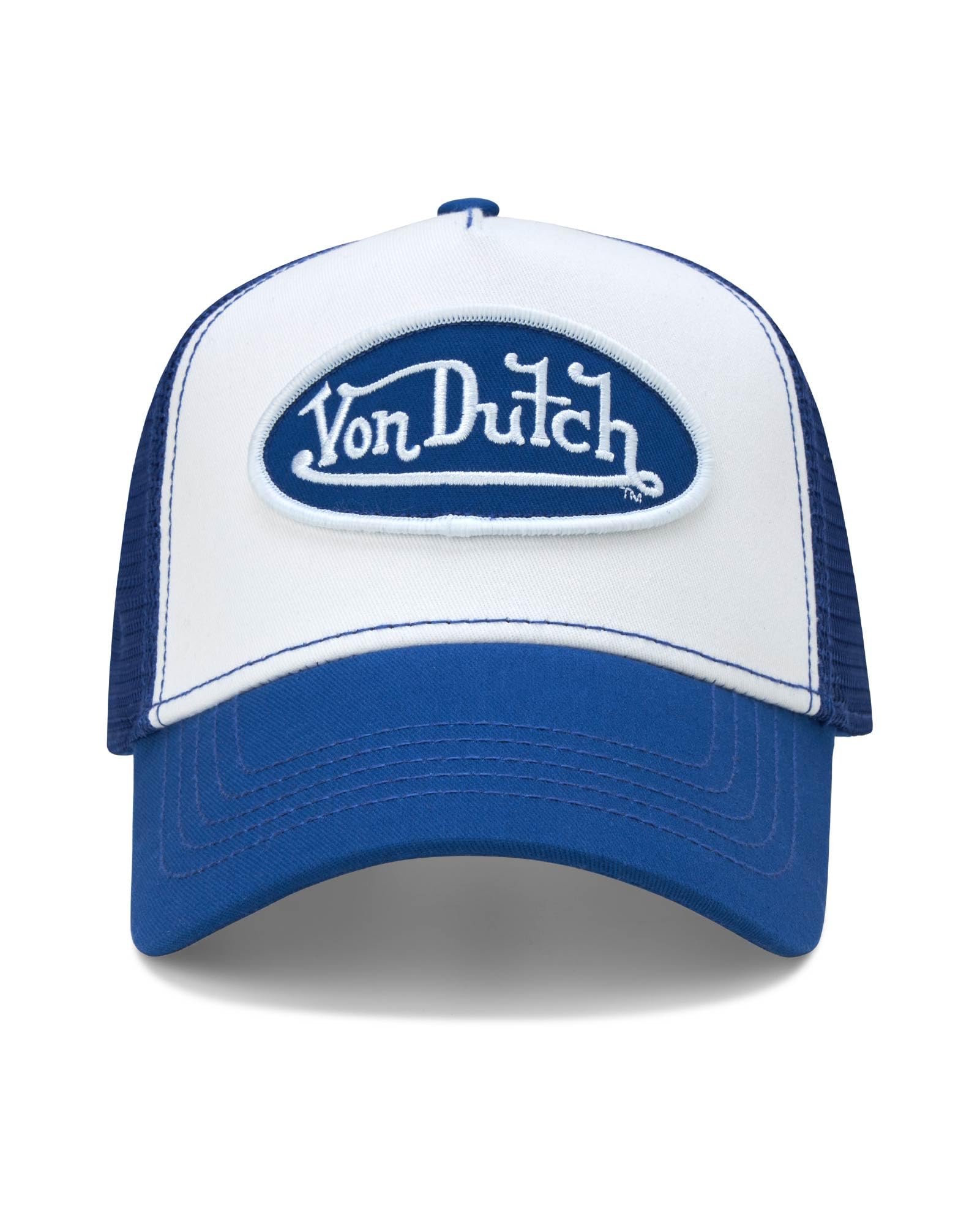 Von Dutch Unisex Trucker Hat - Curved Bill Mesh Back Retro Classic Colorblock Snapback Baseball Cap for Men and Women, Size One Size, Blue