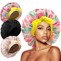 3Pcs Bonnets for Sleeping, Extra Satin Silk Bonnet for Sleeping Women with Tie Band for Curly Hair Jumbo Bonnet Braids