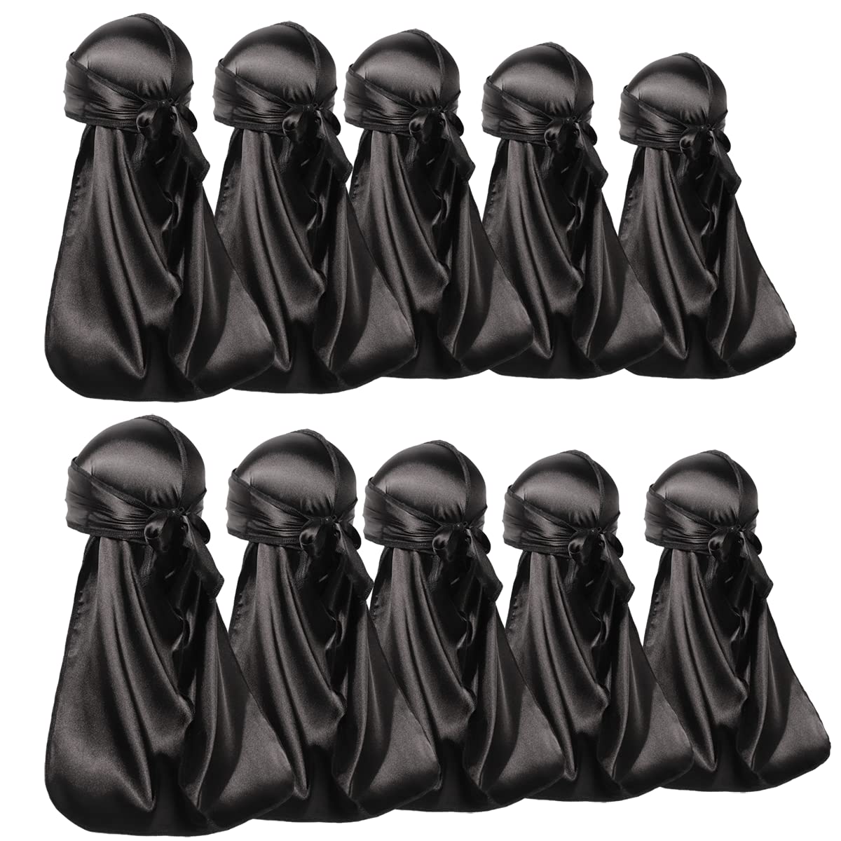 ForceWave 10 Pieces Silky Durags Long Tail for Women Men Satin Durag 360 Wave，Dorag, 10 Pieces