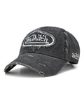 Von Dutch Men & Womens Baseball Caps - Breathable Adjustable Snapback Soft Cotton Canvas Curved Brim Vintage Hat, Size One Size, Black Distressed with Patched