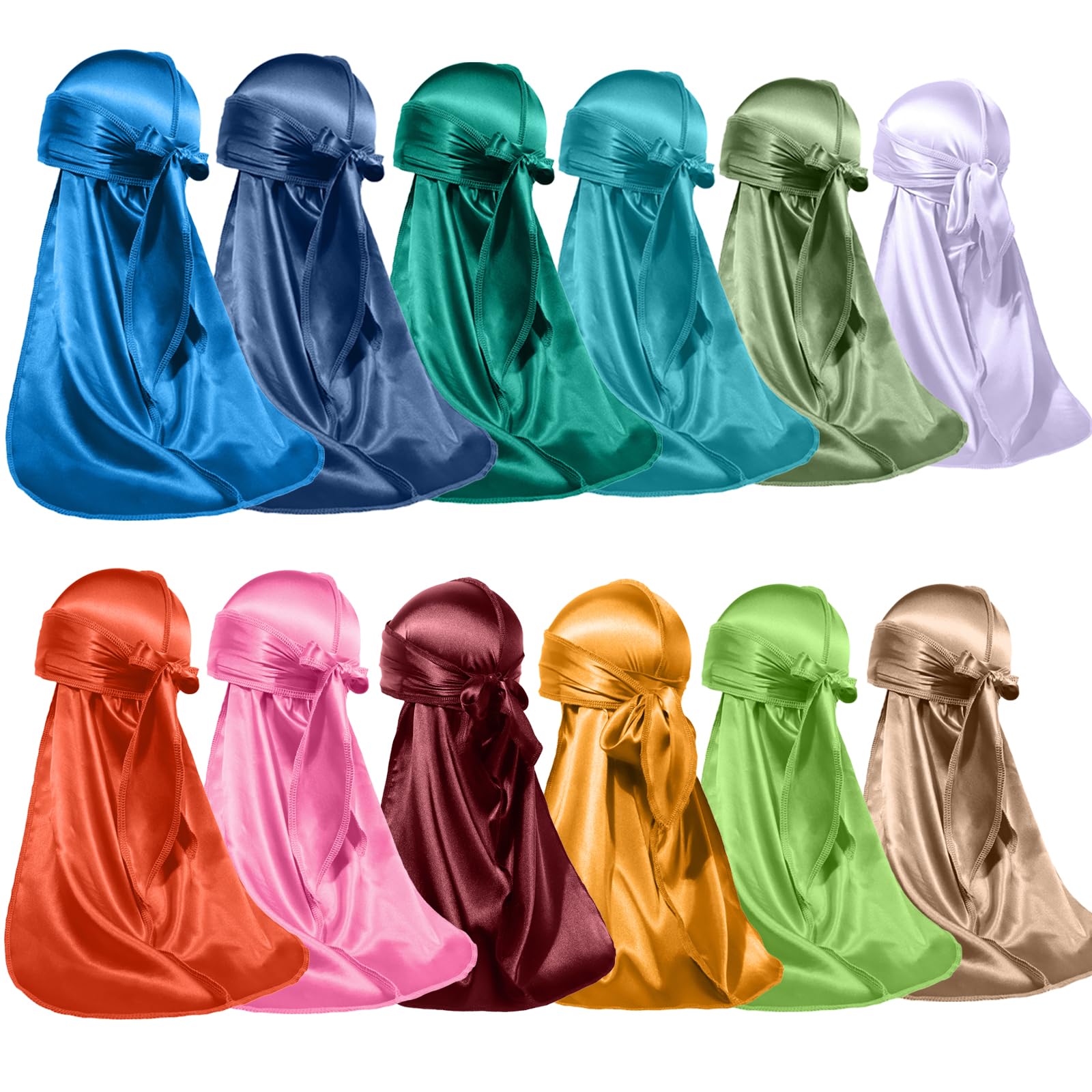 ForceWave 12 Pieces Silky Durag for Men Women Satin Durags for 360 Waves