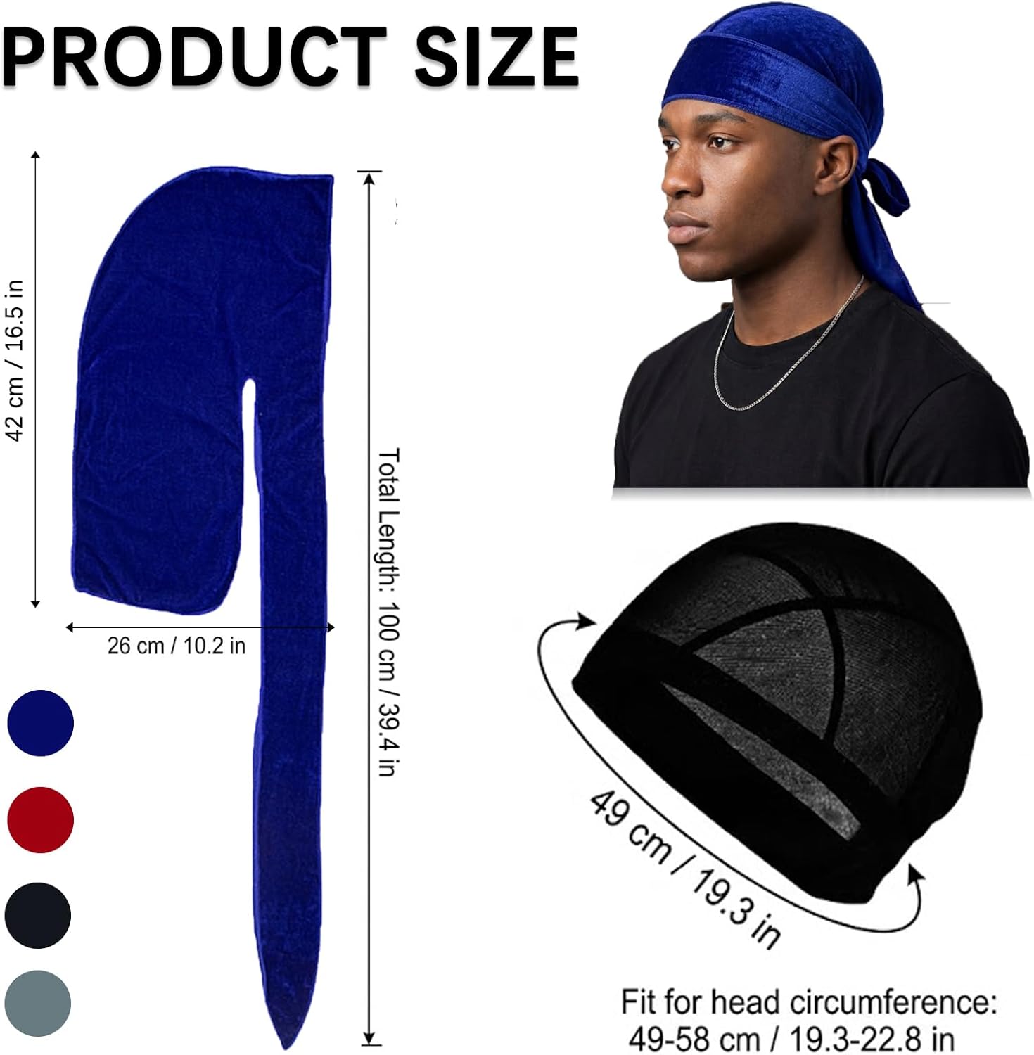 4 Pcs Velvet Durags For Men With 1 Wave Cap Long Tail Velvet For Du Rags Men