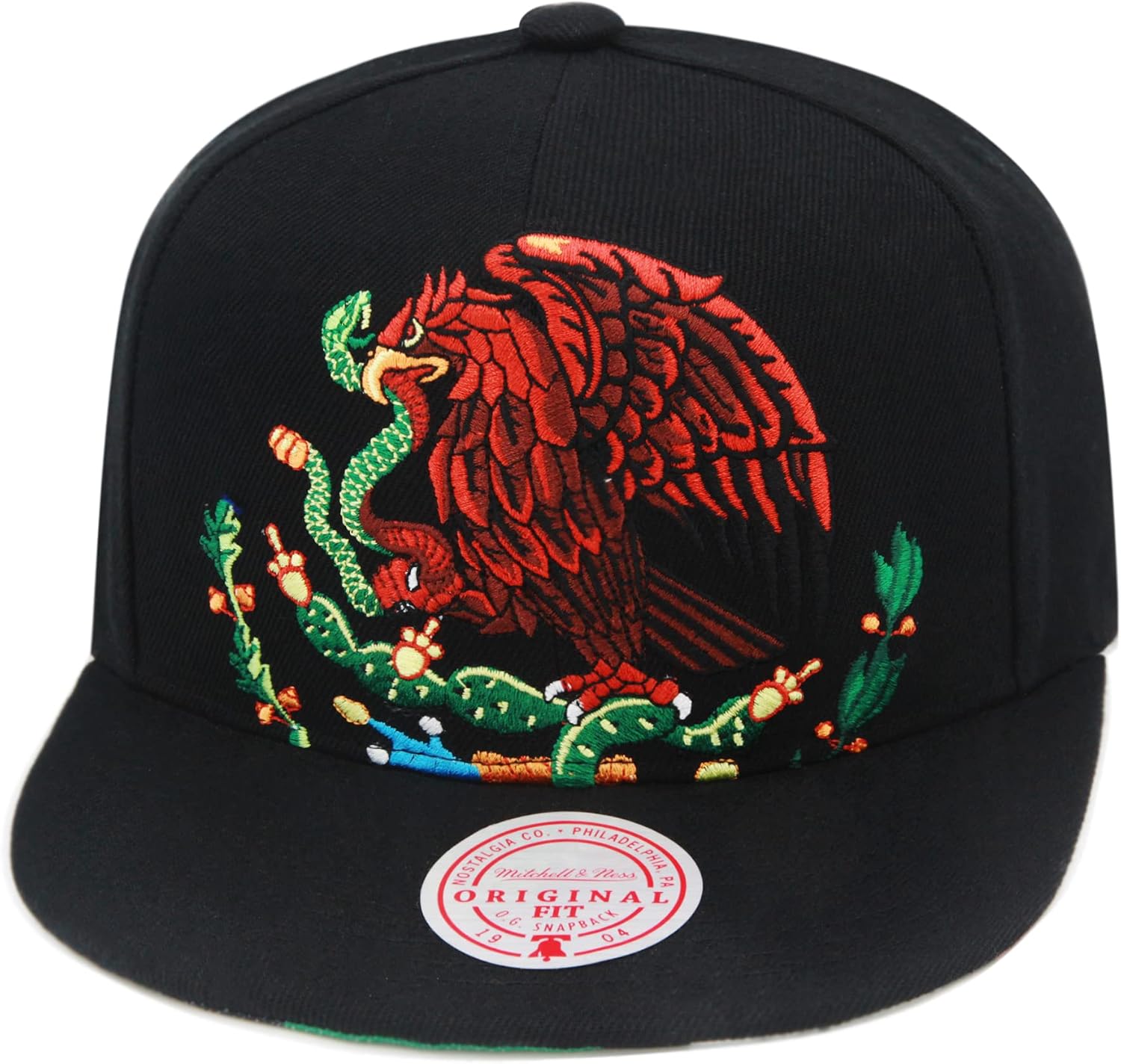 Mitchell & Ness Branded Cropped Eagle Snapback Hat Adjustable Cap - Black/Mexican Flag