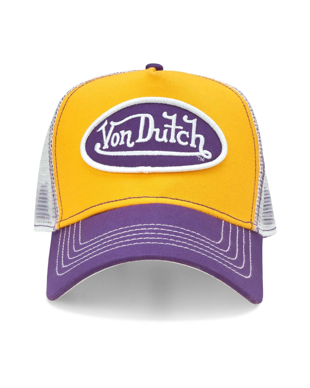 Von Dutch Unisex Trucker Hat - Curved Bill Mesh Back Retro Classic Colorblock Snapback Baseball Cap for Men and Women