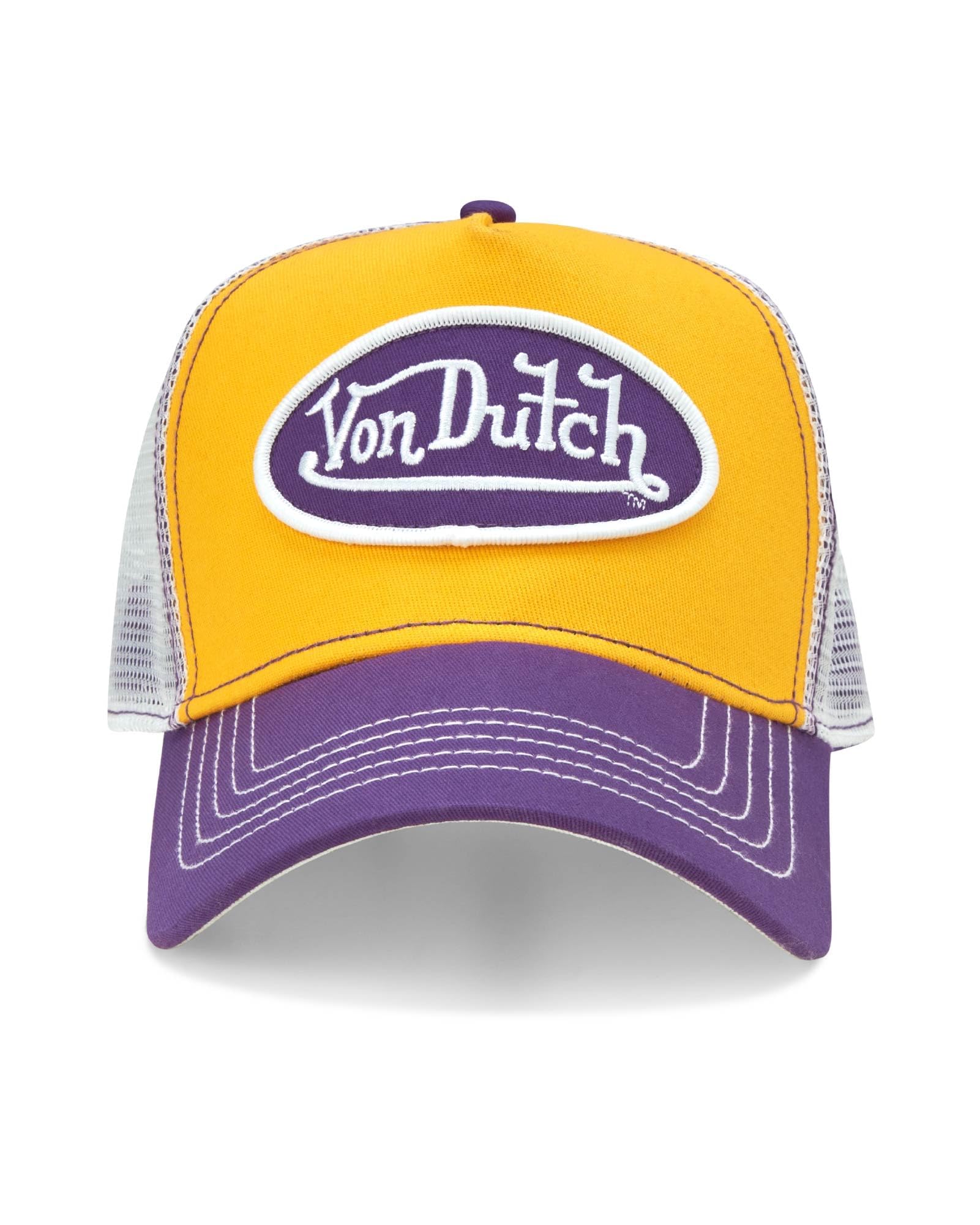 Von Dutch Unisex Trucker Hat - Curved Bill Mesh Back Retro Classic Colorblock Snapback Baseball Cap for Men and Women