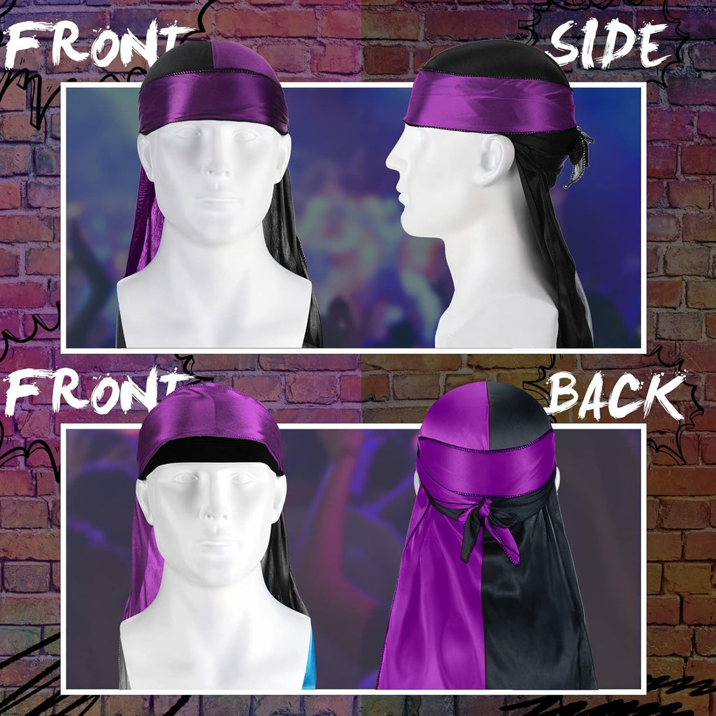 Boyiee 28 Pcs Silky Durags Set Includes 24 Satin Durag for Men Women Long Tail Headwraps with 4 Elastic Wave Cap