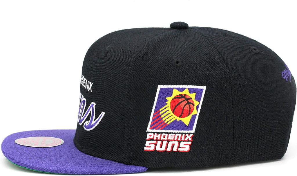 Mitchell & Ness Phoenix Suns Team Script 2.0 Hardwood Classics Snapback Hat Adjustable Cap - Black/Purple