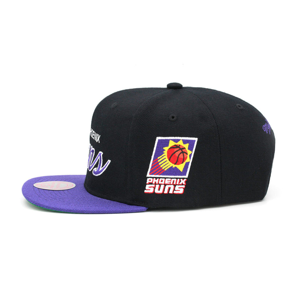 Mitchell & Ness Phoenix Suns Team Script 2.0 Hardwood Classics Snapback Hat Adjustable Cap - Black/Purple