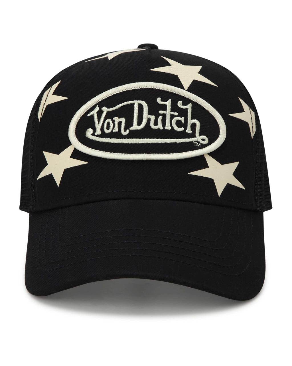 Von Dutch Womens and Mens Trucker Hat - Mesh Back Curved Brim Americana Hats for Men and Women with Snap Back Closure, Size One Size, Black Star