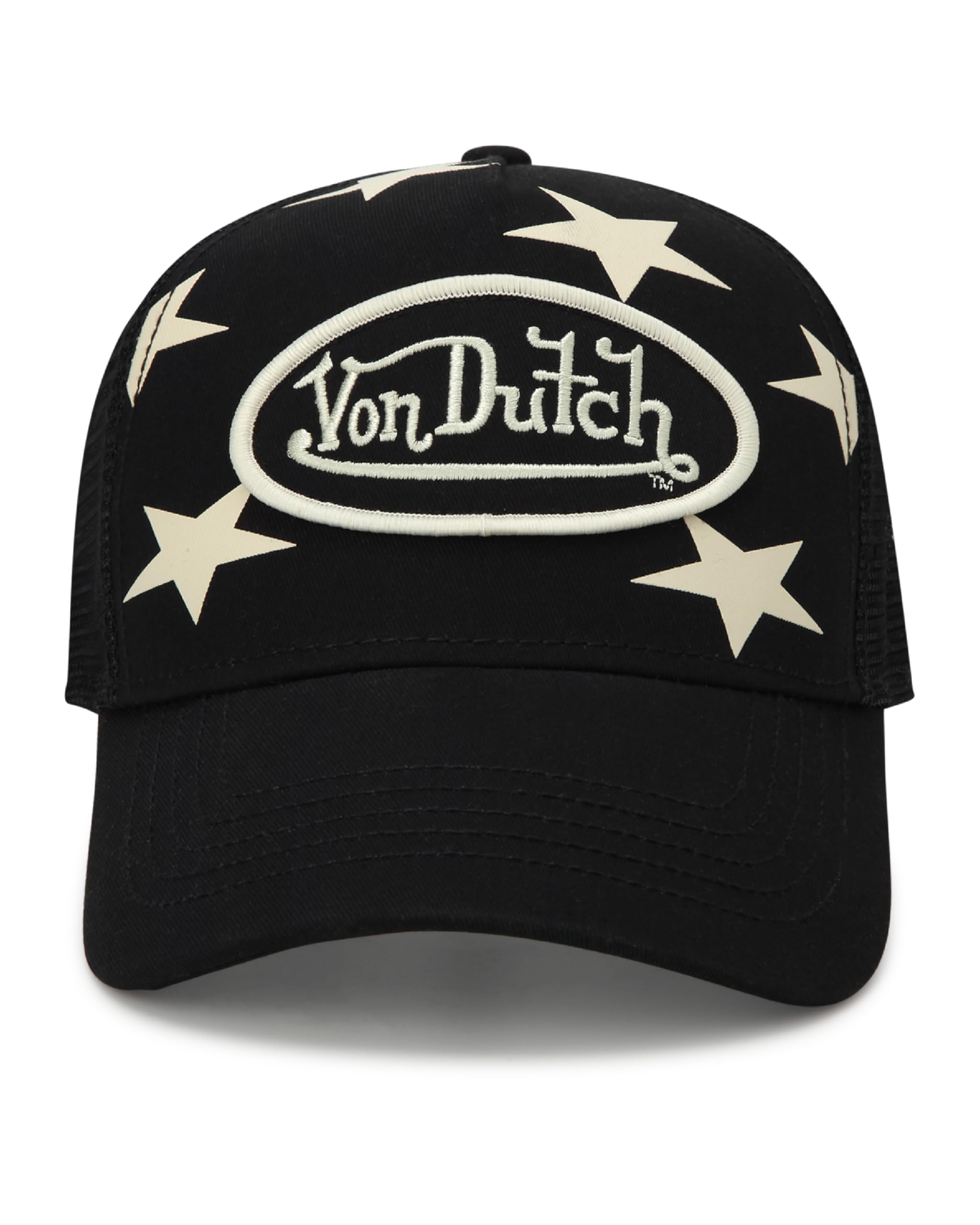Von Dutch Womens and Mens Trucker Hat - Mesh Back Curved Brim Americana Hats for Men and Women with Snap Back Closure, Size One Size, Black Star