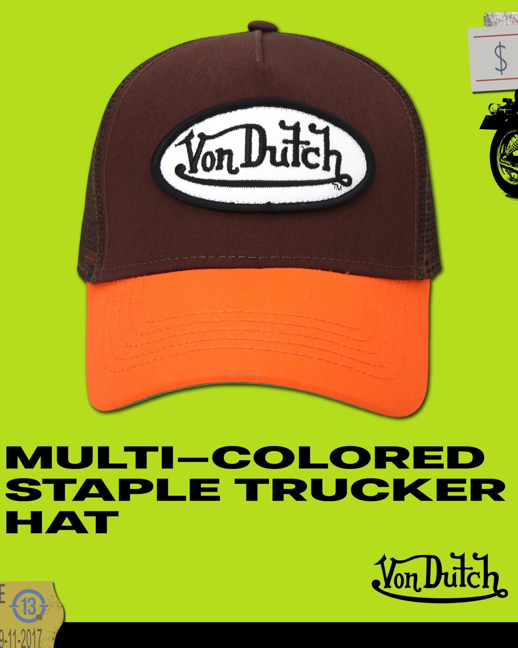 Von Dutch Unisex Trucker Hat - Curved Bill Mesh Back Retro Classic Colorblock Snapback Baseball Cap for Men and Women