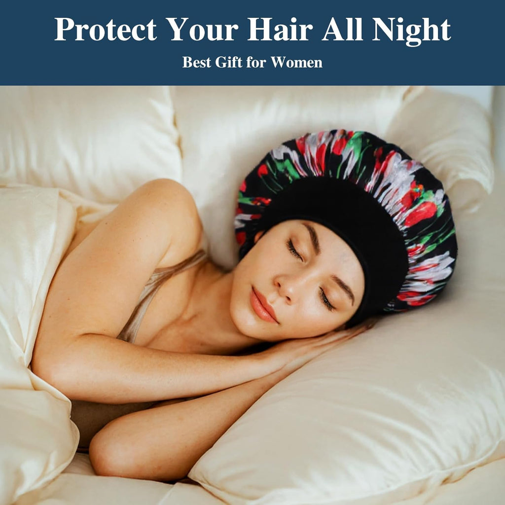 12pcs Large Satin Bonnets for Sleeping, Silky Hair Bonnet for Black Women Braid Curly Hair
