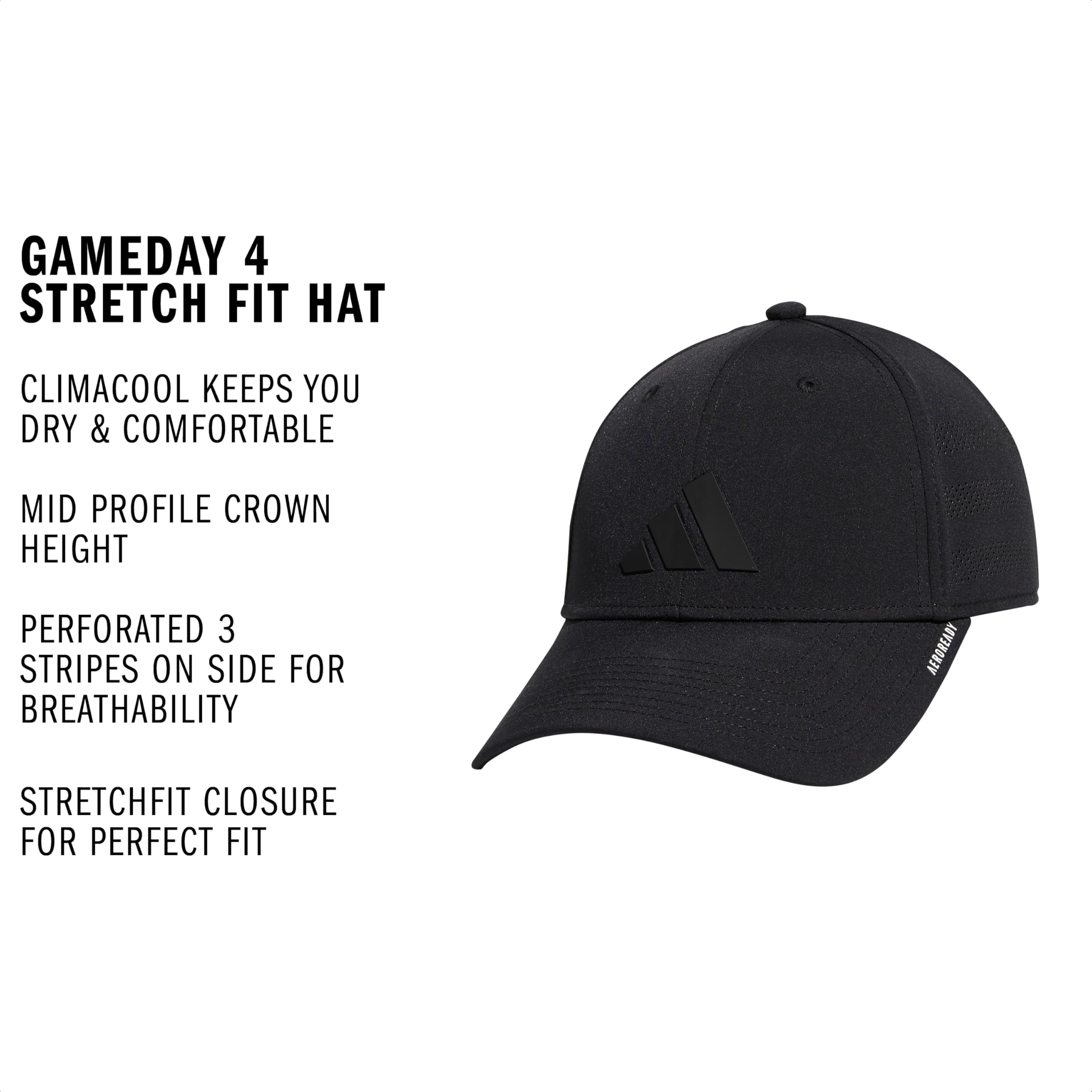 Adidas Mens Gameday Hat – Athletic Baseball Cap, Stretch Fit