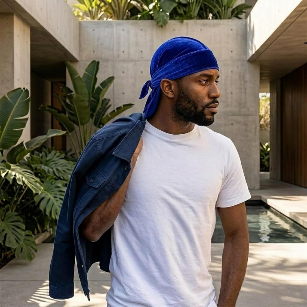 4 Pcs Velvet Durags For Men With 1 Wave Cap Long Tail Velvet For Du Rags Men