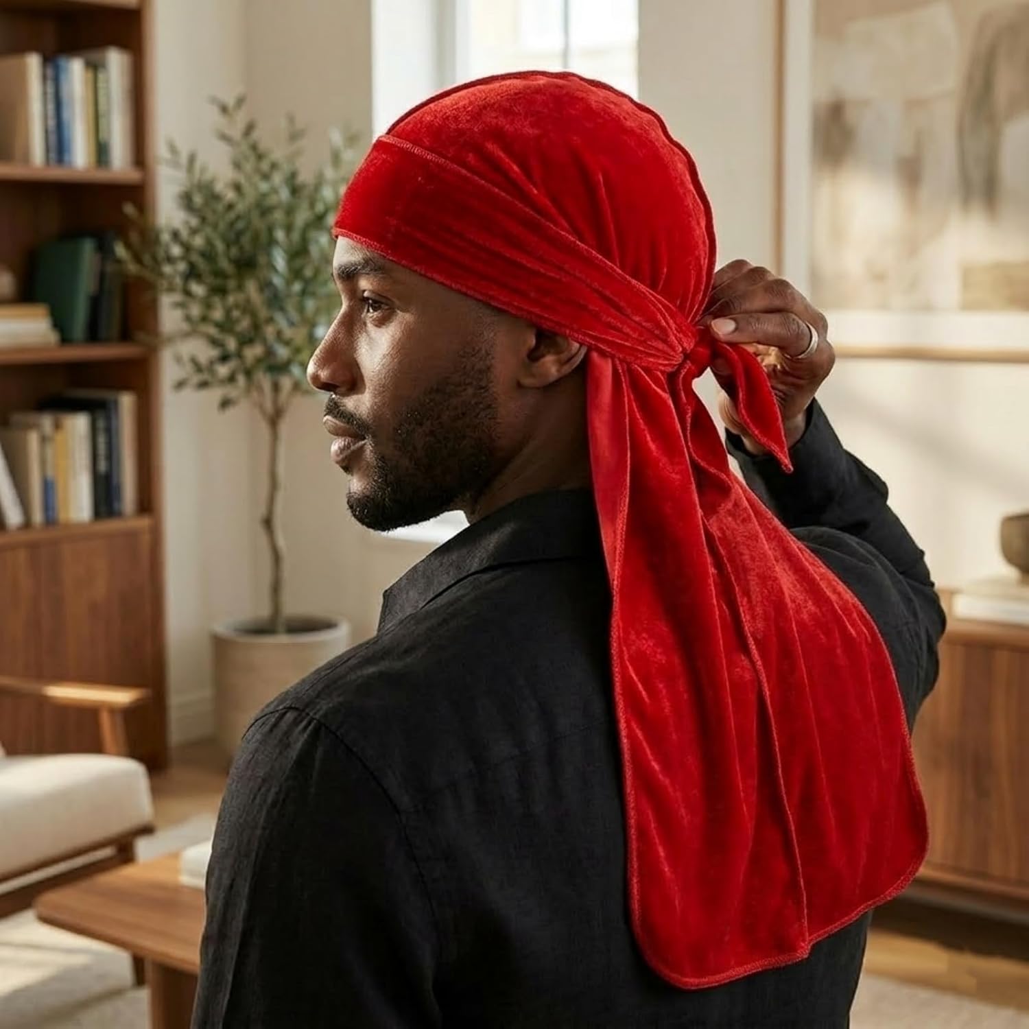 4 Pcs Velvet Durags For Men With 1 Wave Cap Long Tail Velvet For Du Rags Men