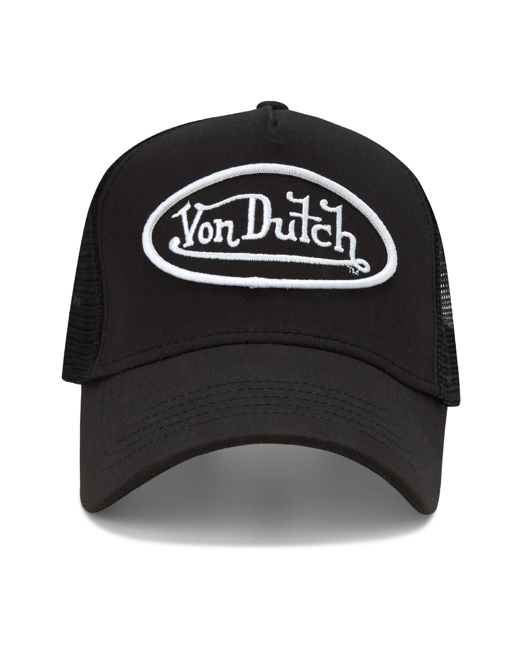 Von Dutch Unisex Trucker Hat - Retro Classic Solid Color Mesh Back Snapback Baseball Cap for Men & Women, Size One Size, Black/White
