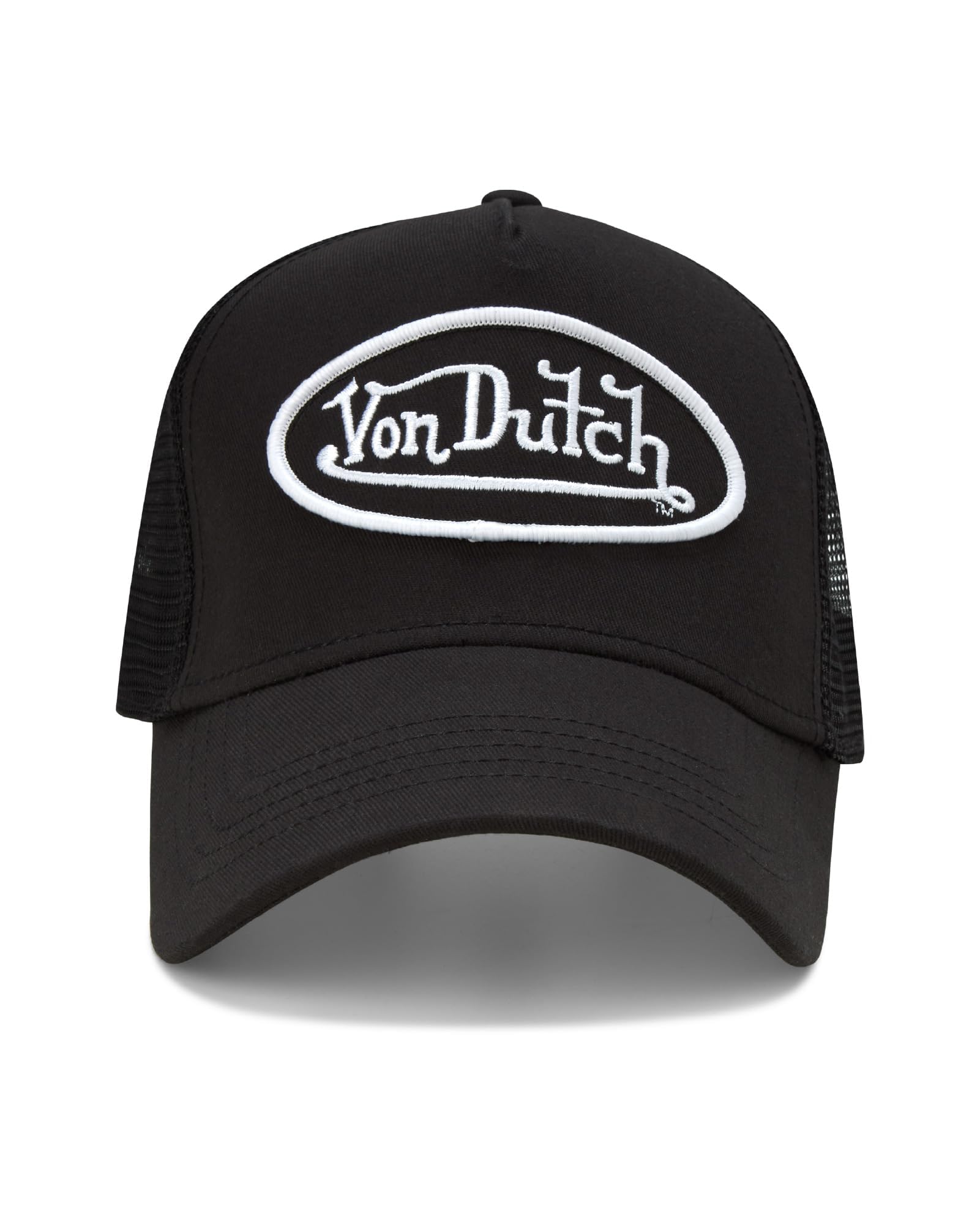 Von Dutch Unisex Trucker Hat - Retro Classic Solid Color Mesh Back Snapback Baseball Cap for Men & Women, Size One Size, Black/White