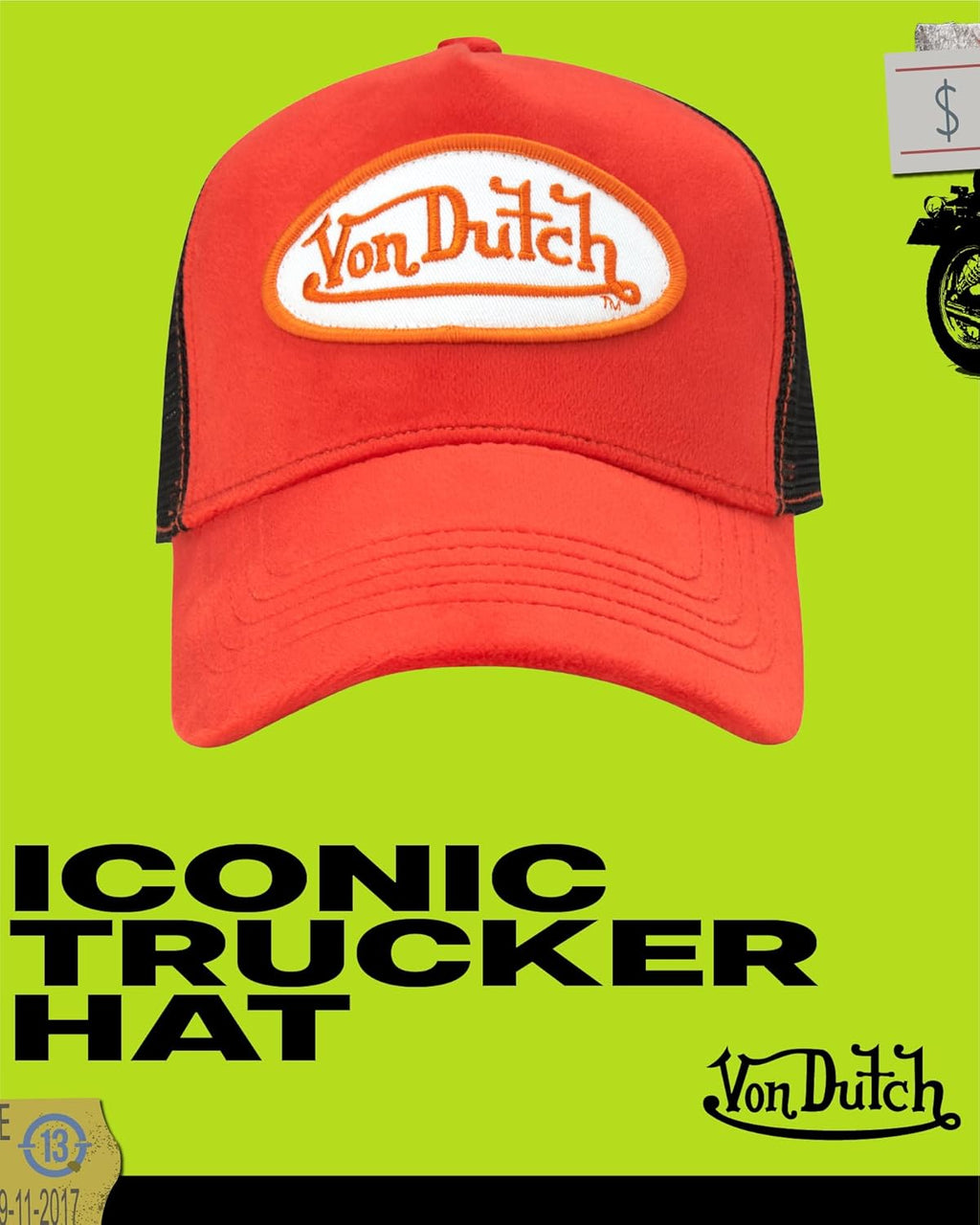 Von Dutch Unisex Trucker Hat - Velvet Curved Bill Mesh Back Retro Classic Adjustable Snapback Baseball Cap for Men and Women