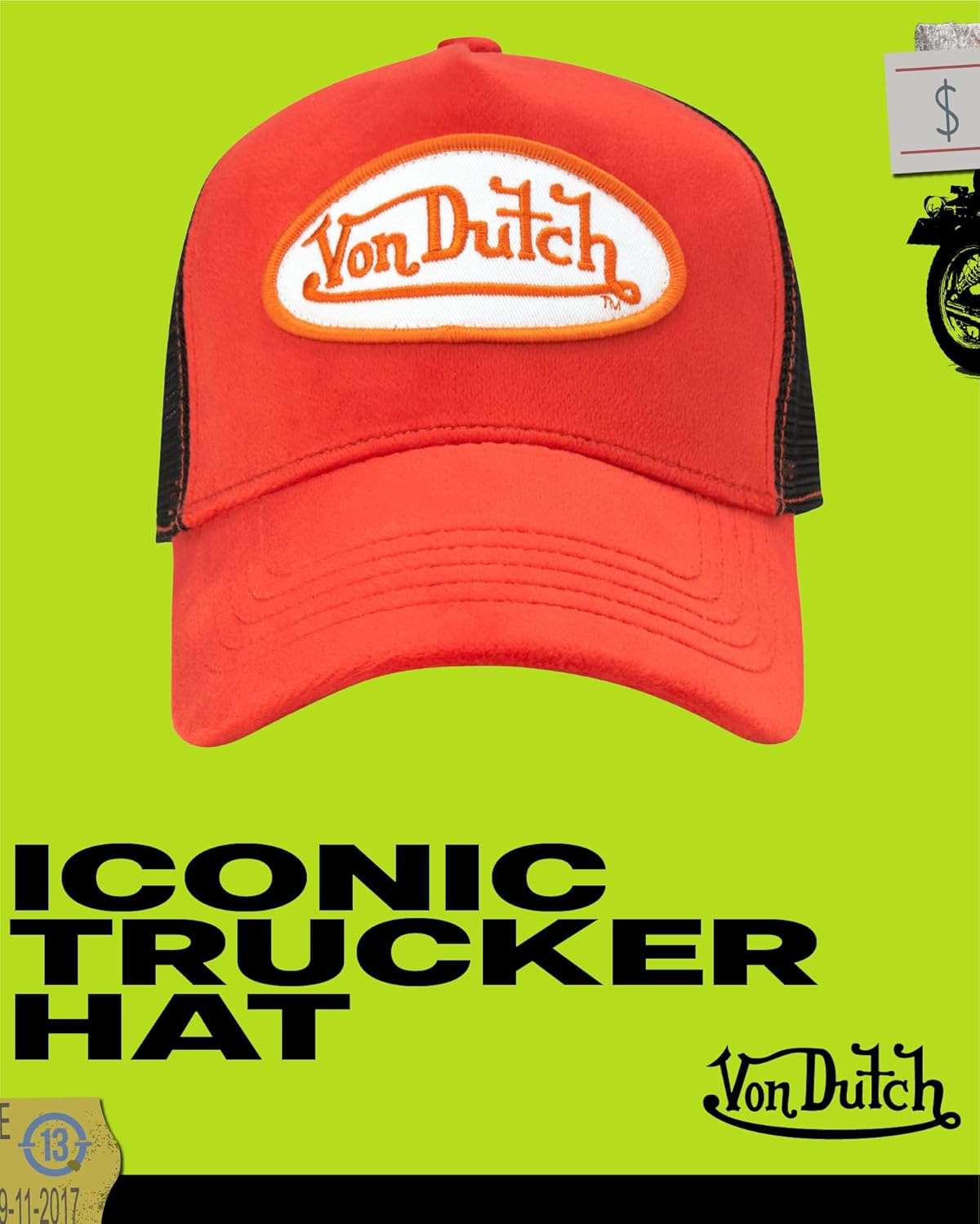 Von Dutch Unisex Trucker Hat - Velvet Curved Bill Mesh Back Retro Classic Adjustable Snapback Baseball Cap for Men and Women