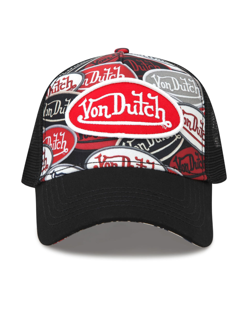 Von Dutch Monogram Trucker Cap - Retro Snapback Cap for Men and Women - Adjustable Snap Fit Panel, Mesh Rear, Curved Bill
