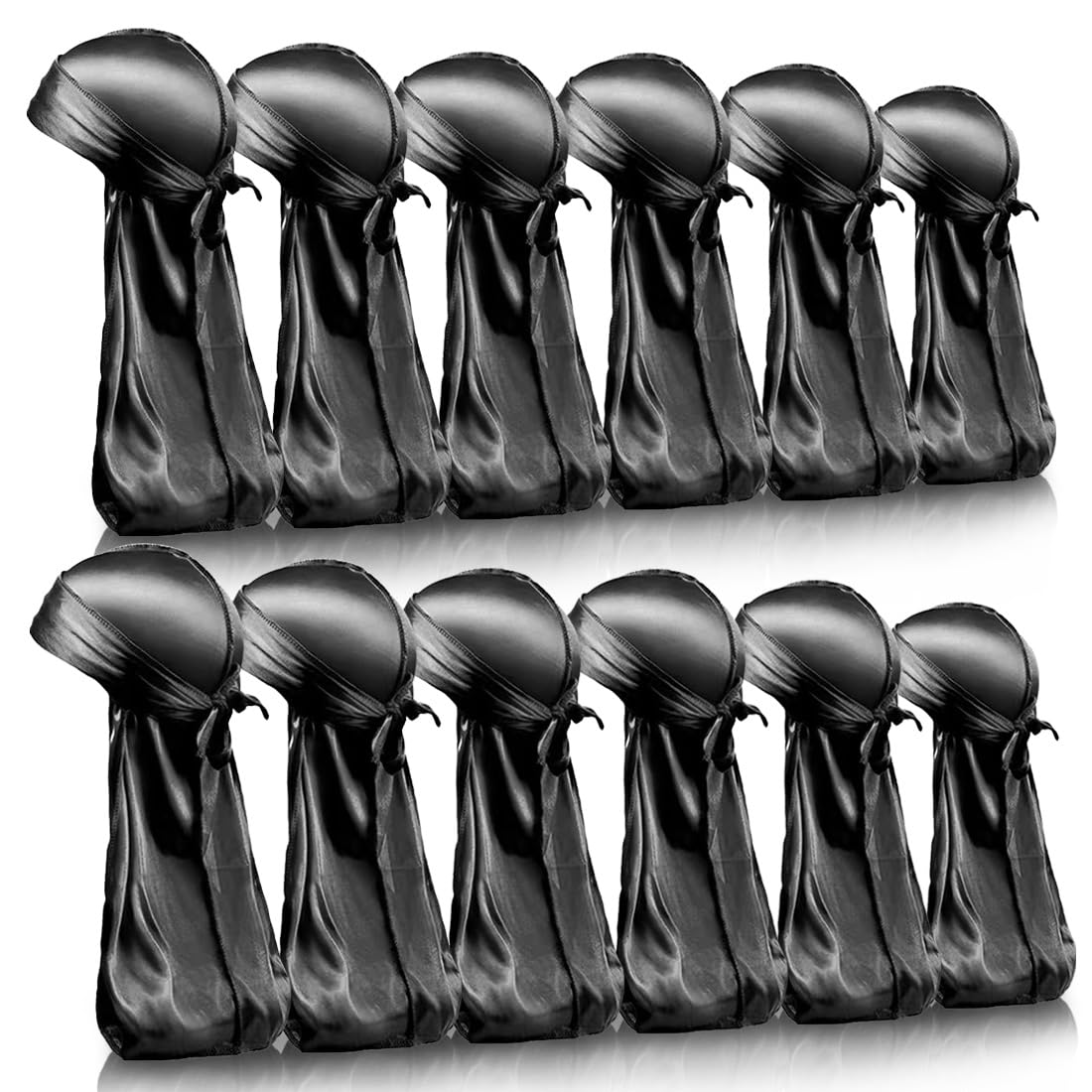 BIGEDDIE 12Pcs Durag Pack, Durags for Men Silky, Silk Durag for Men Women Waves, Satin Du rag with Long Tail and Wide Straps 12 Colors