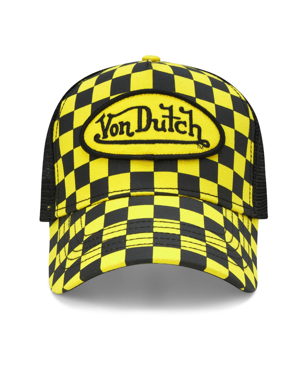 Von Dutch Monogram Trucker Cap - Retro Snapback Cap for Men and Women - Adjustable Snap Fit Panel, Mesh Rear, Curved Bill