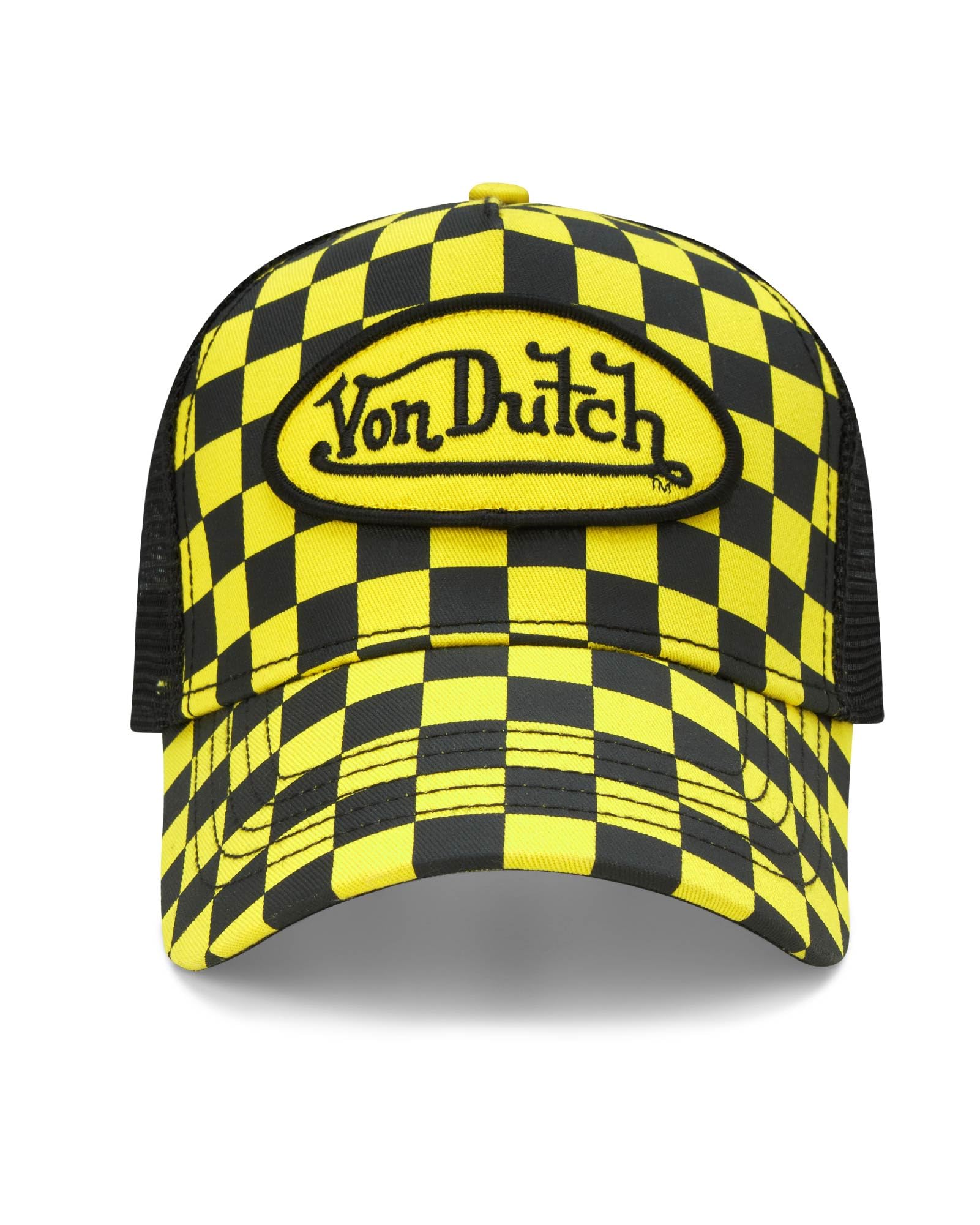 Von Dutch Monogram Trucker Cap - Retro Snapback Cap for Men and Women - Adjustable Snap Fit Panel, Mesh Rear, Curved Bill