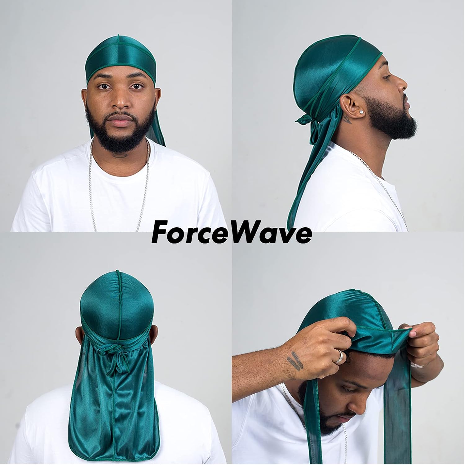 ForceWave 10 Pieces Silky Durags Long Tail for Women Men Satin Durag 360 Wave，Dorag, 10 Pieces