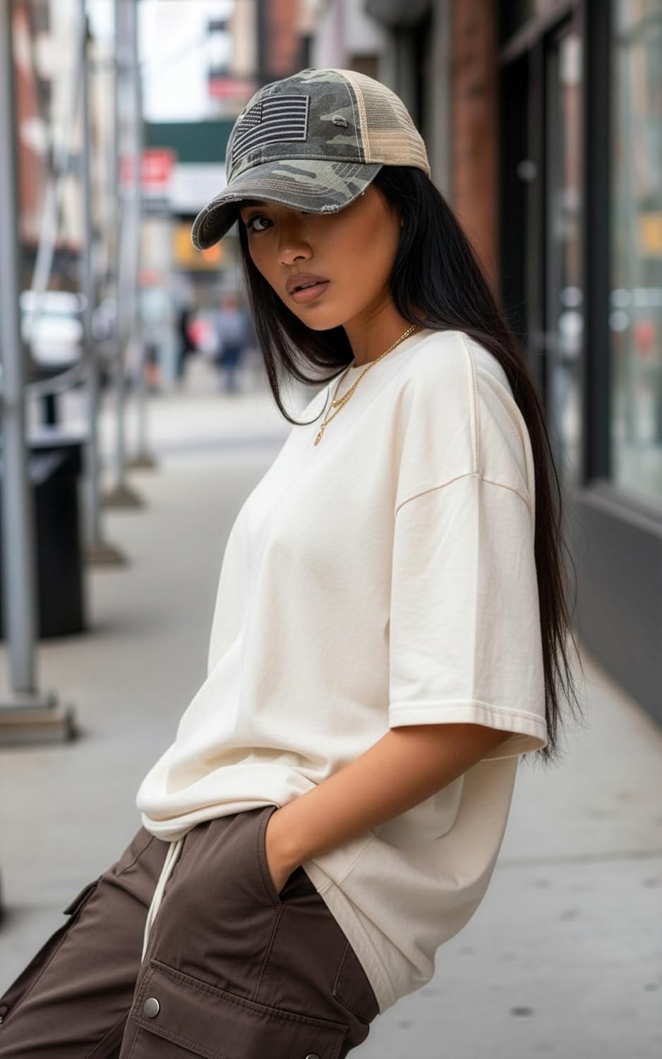 Funky Junque Trucker Hat for Women - Distressed Western Camo Baseball Cap, Mesh Adjustable Trendy