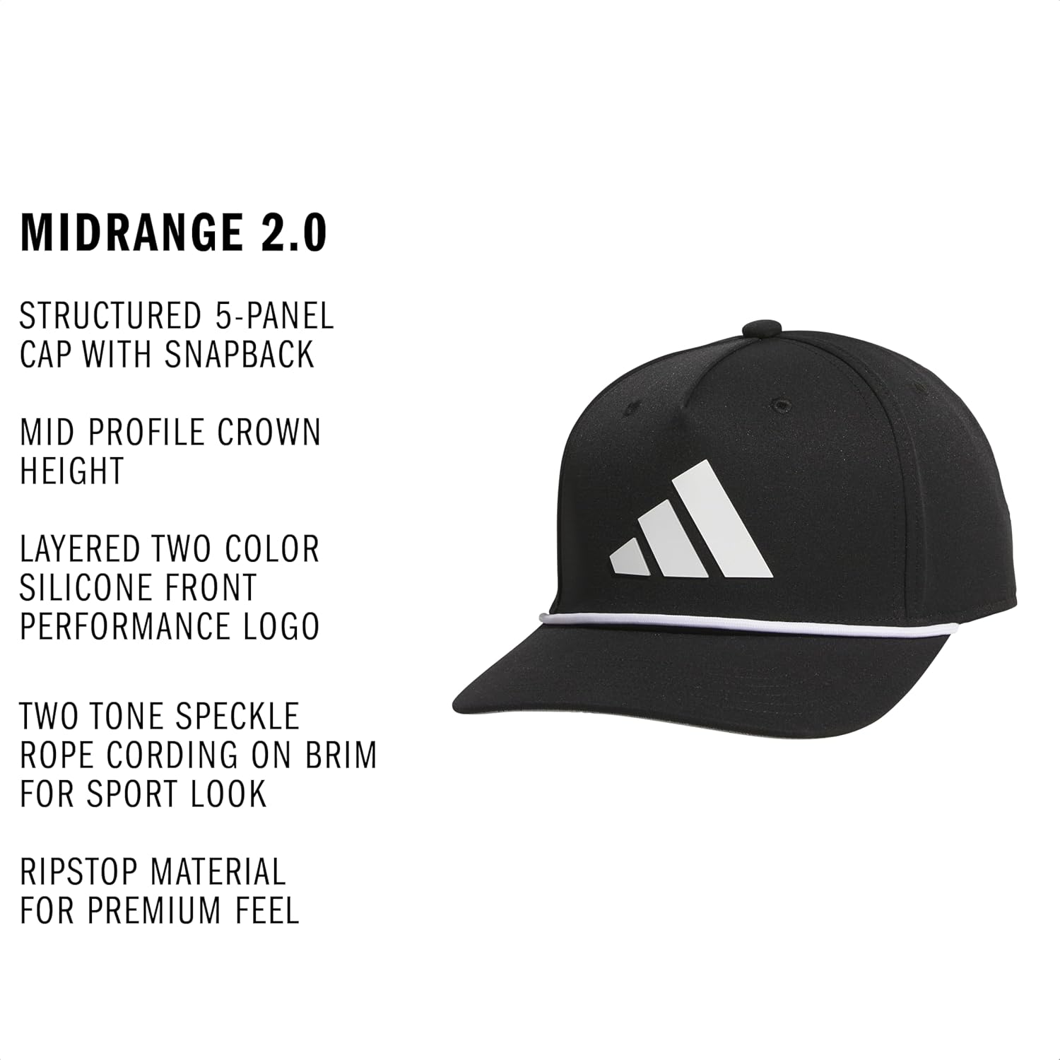 adidas Men's Midrange Hat – Athletic Structured Snapback Cap