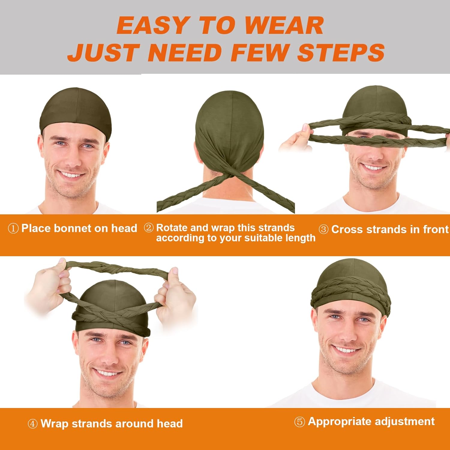 4 Pcs Satin Lined Turban Head Wraps for Men, Turban Head Scarf for Hair
