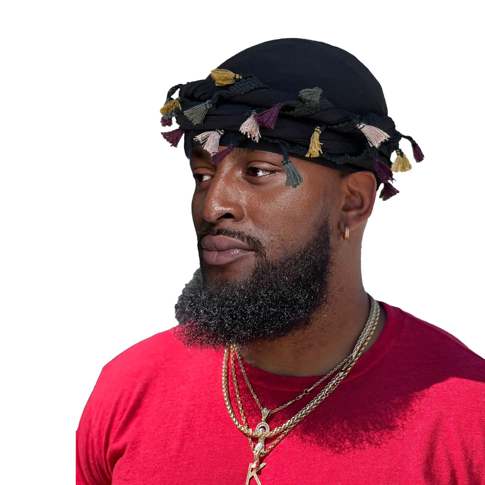 Satin Lined Turban for Men, Vintage Twist Head Wraps Durag, Pre-Tied Tassel Shemagh Halo Turban, Satin Turban Scarf Tie