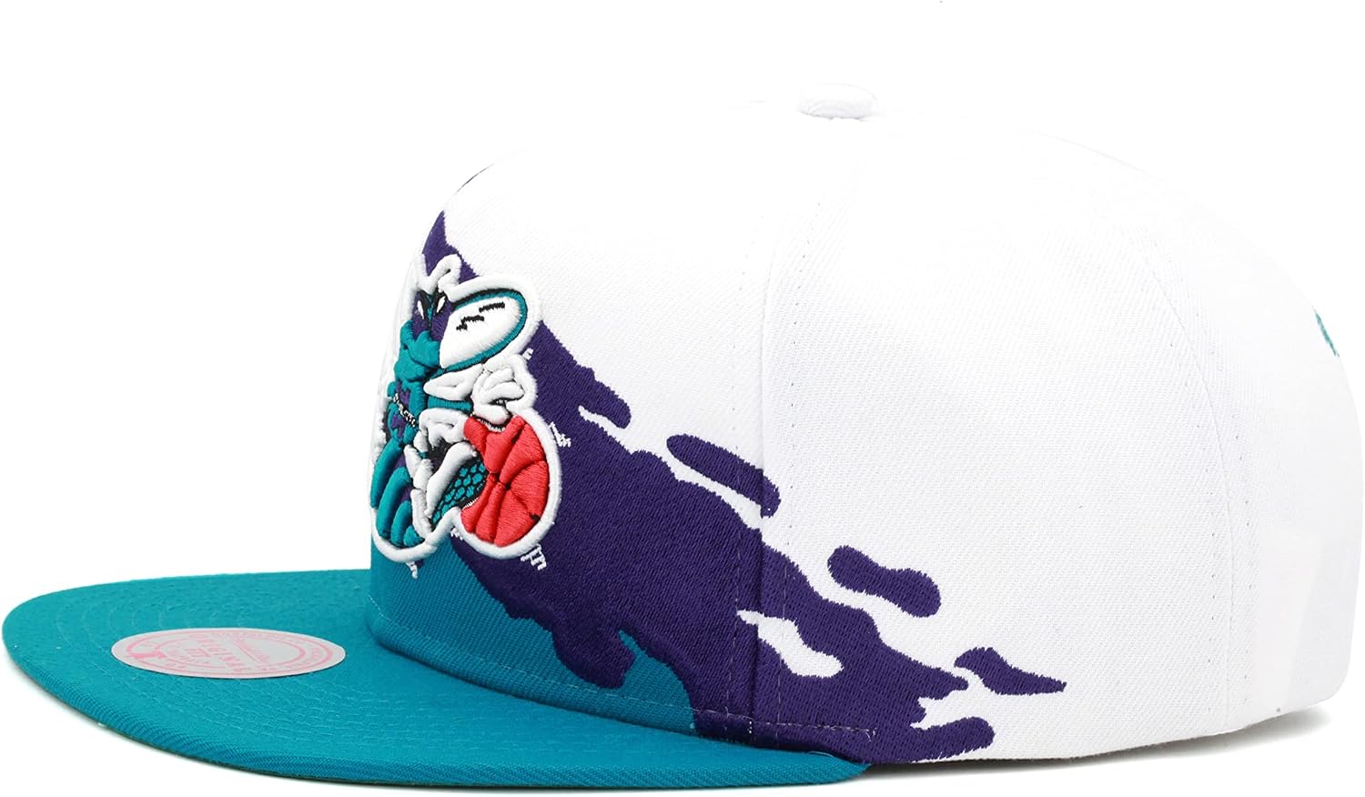 Mitchell & Ness Charlotte Hornets Paintbrush Snapback Hat Adjustable Cap HWC - Teal/Purple/White