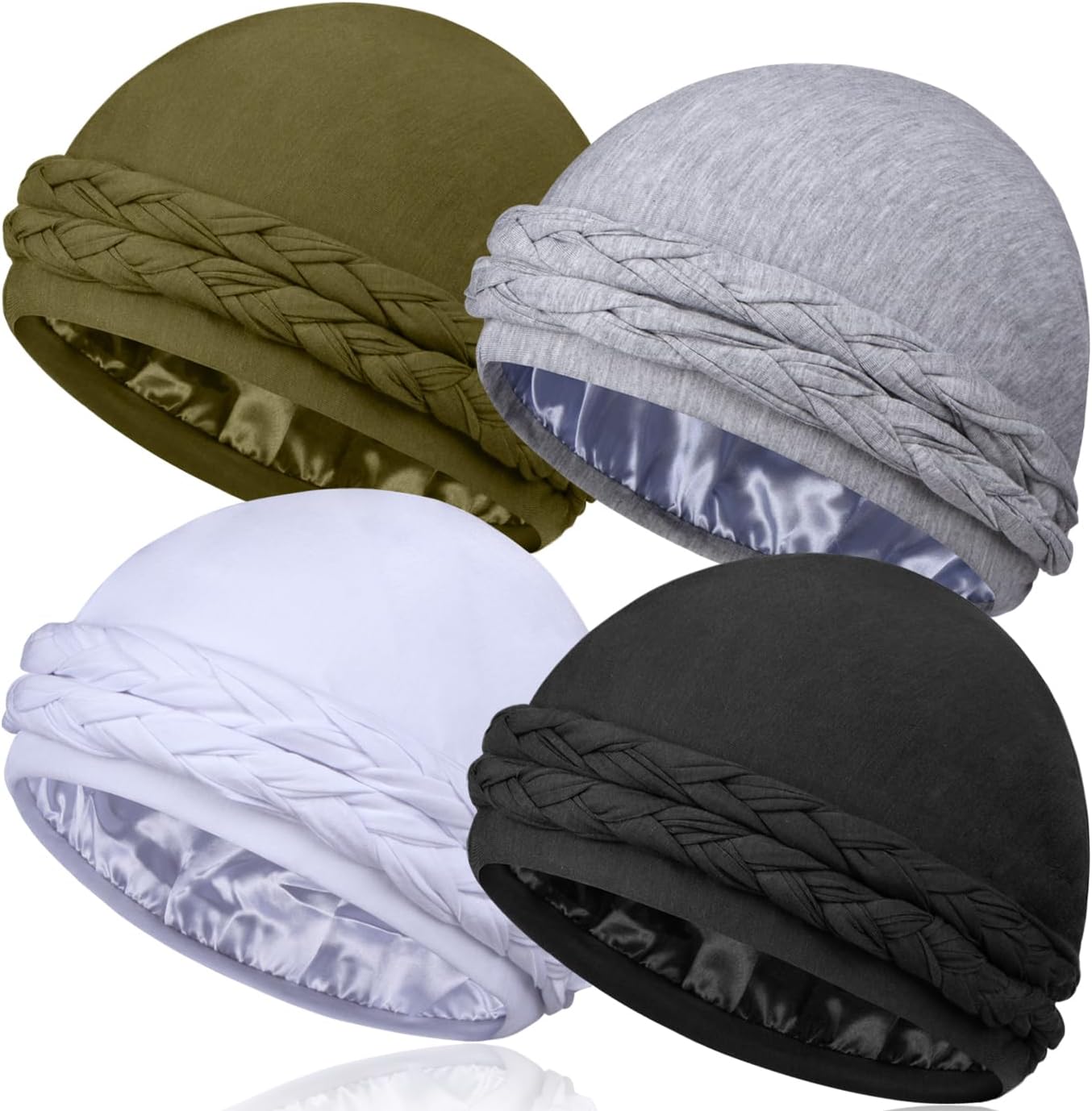 4 Pcs Satin Lined Turban Head Wraps for Men, Turban Head Scarf for Hair