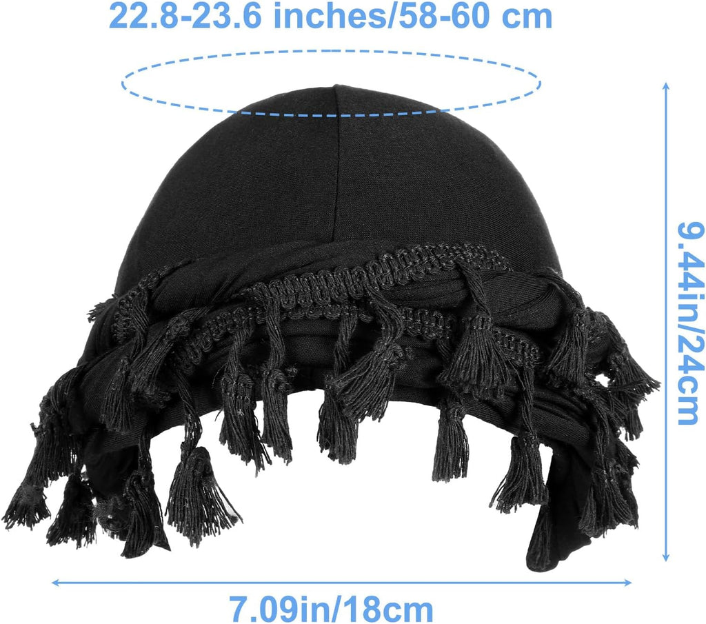 Turban for Men Satin Lined Durag Head Wrap Pre-Tied Tassels Braid Beanie Vintage Twist Bonnet with Tassel Satin Lined Halo Turban Sleep Cap Black