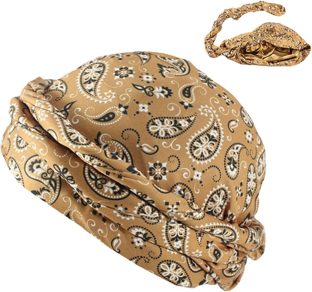 Turban for Men Women Halo Turban Durag Paisley Satin Lined Turban for Men Head Wraps for Men Women