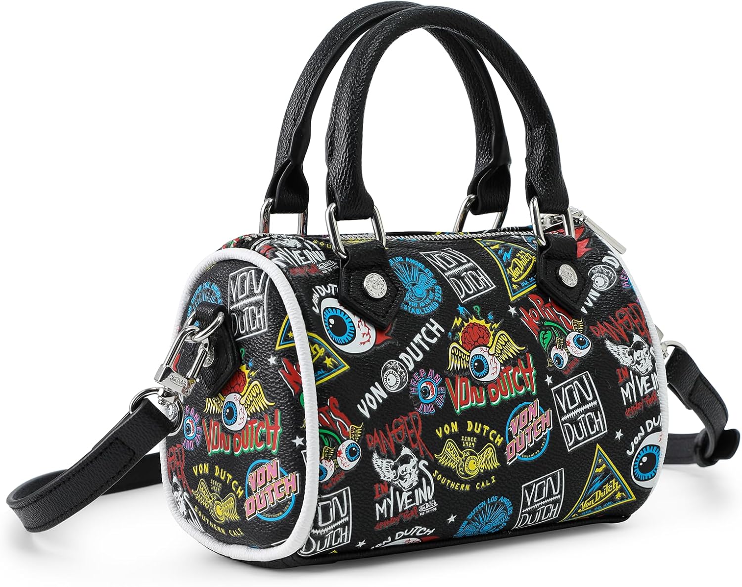Von Dutch Jax Hanna Bag | 6.5” Vegan Leather Mini Crossbody with Logo Hardware, Top Handles & Interior Pouch