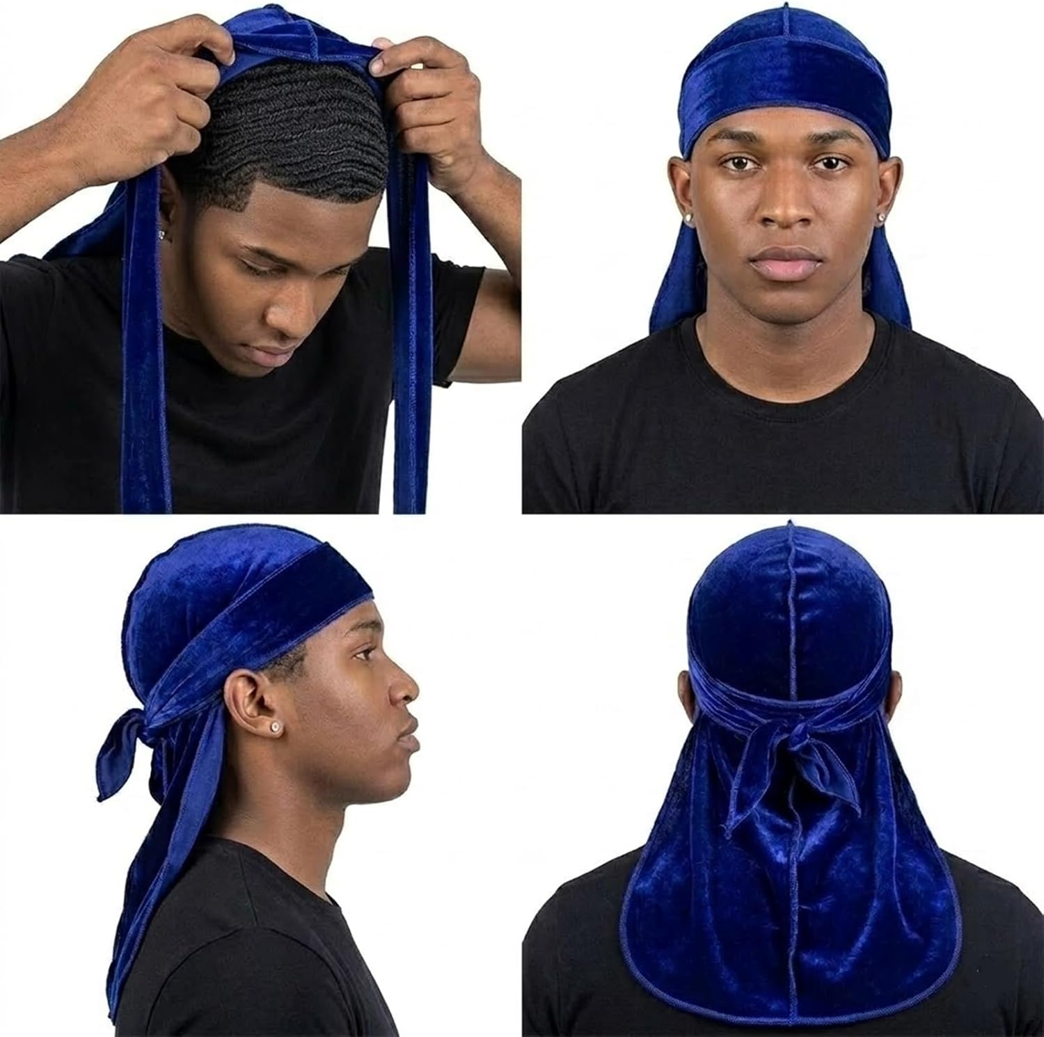 4 Pcs Velvet Durags For Men With 1 Wave Cap Long Tail Velvet For Du Rags Men
