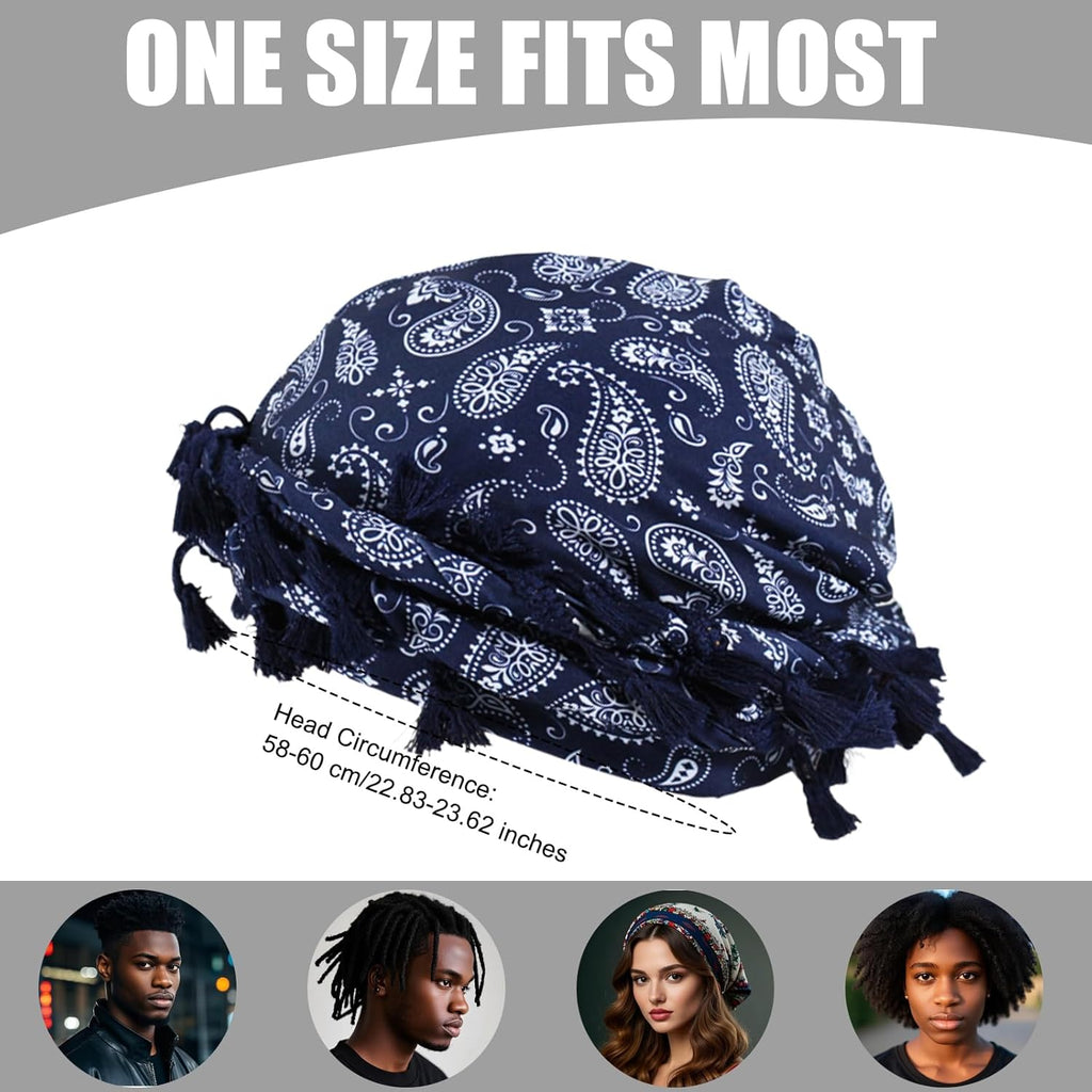 Turban for Men, Paisley Turban Durags with Tassel, Satin Lined Head Wraps, Vintage Pre-Tied Tassels Braid Bonnet Durag
