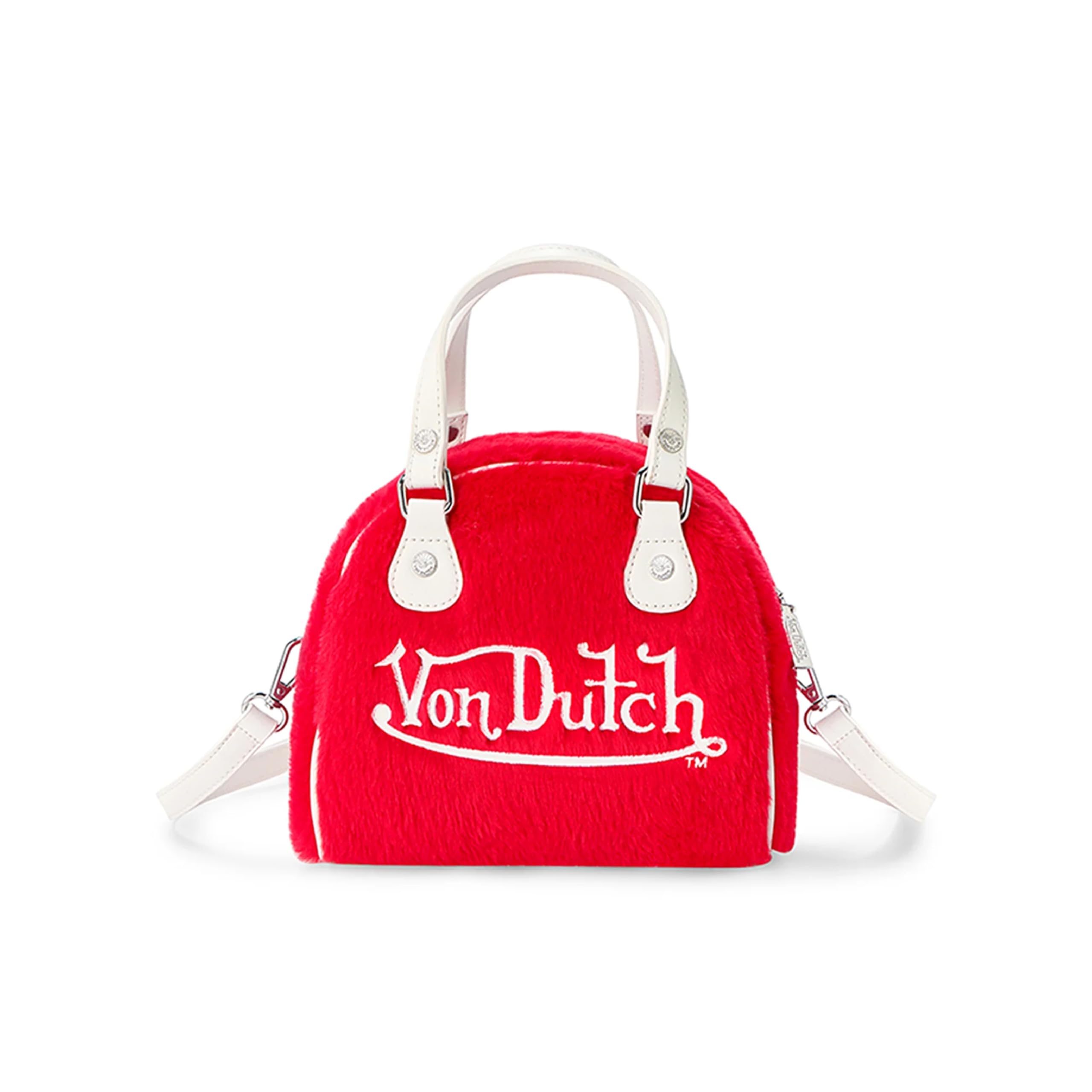 Von Dutch Mini Furry Bowling Bag | 6.8” Faux Fur Crossbody with Logo Hardware, Top Handles & Branded Interior Lining