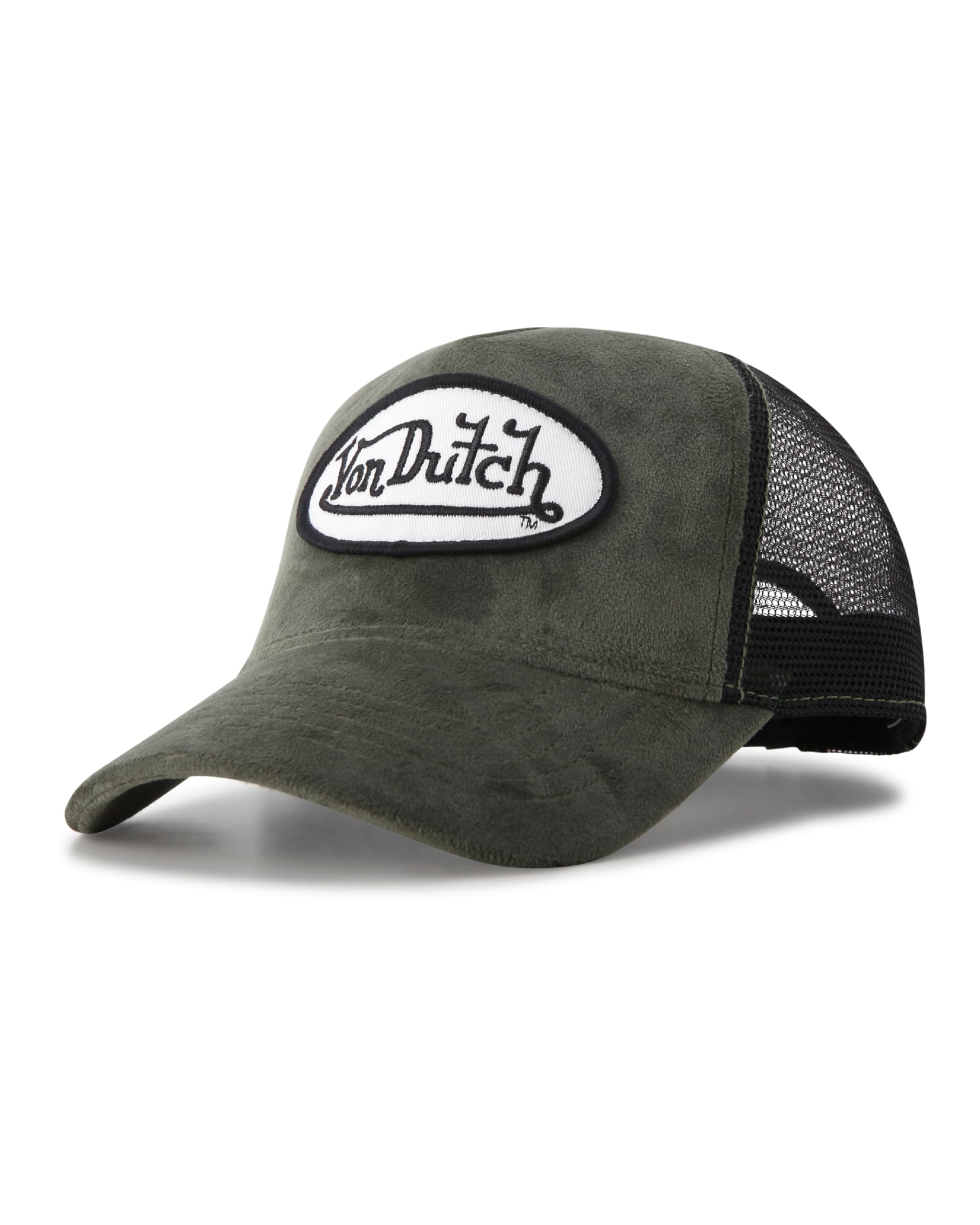 Von Dutch Unisex Trucker Hat - Velvet Curved Bill Mesh Back Retro Classic Adjustable Snapback Baseball Cap for Men and Women
