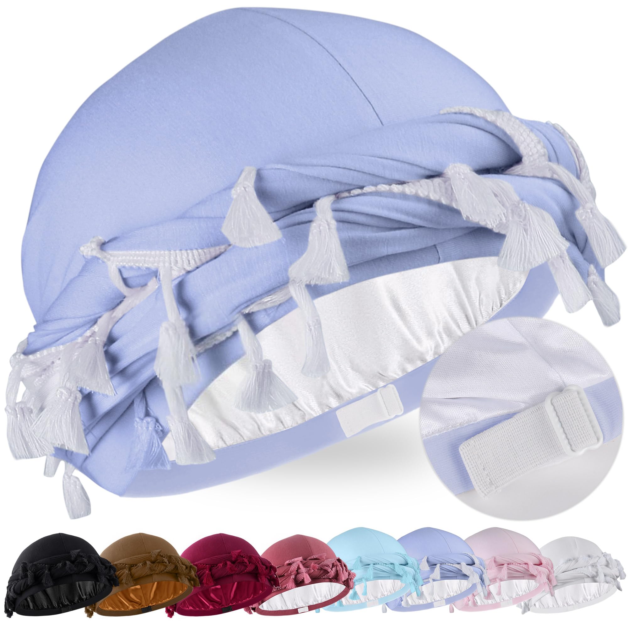Babalet Halo Turban for Men Women Satin Lined Durag Head Wraps Skull Cap Pre-Tied Tassels Braid Beanie Vintage Twist Bonnet