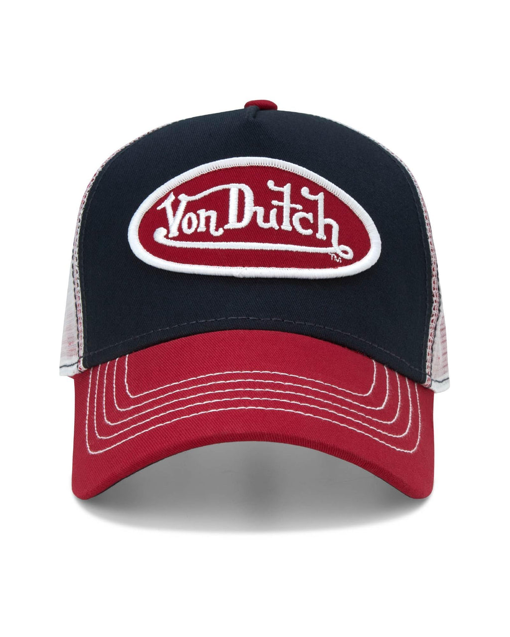 Von Dutch Unisex Trucker Hat - Curved Bill Mesh Back Retro Classic Colorblock Snapback Baseball Cap for Men and Women