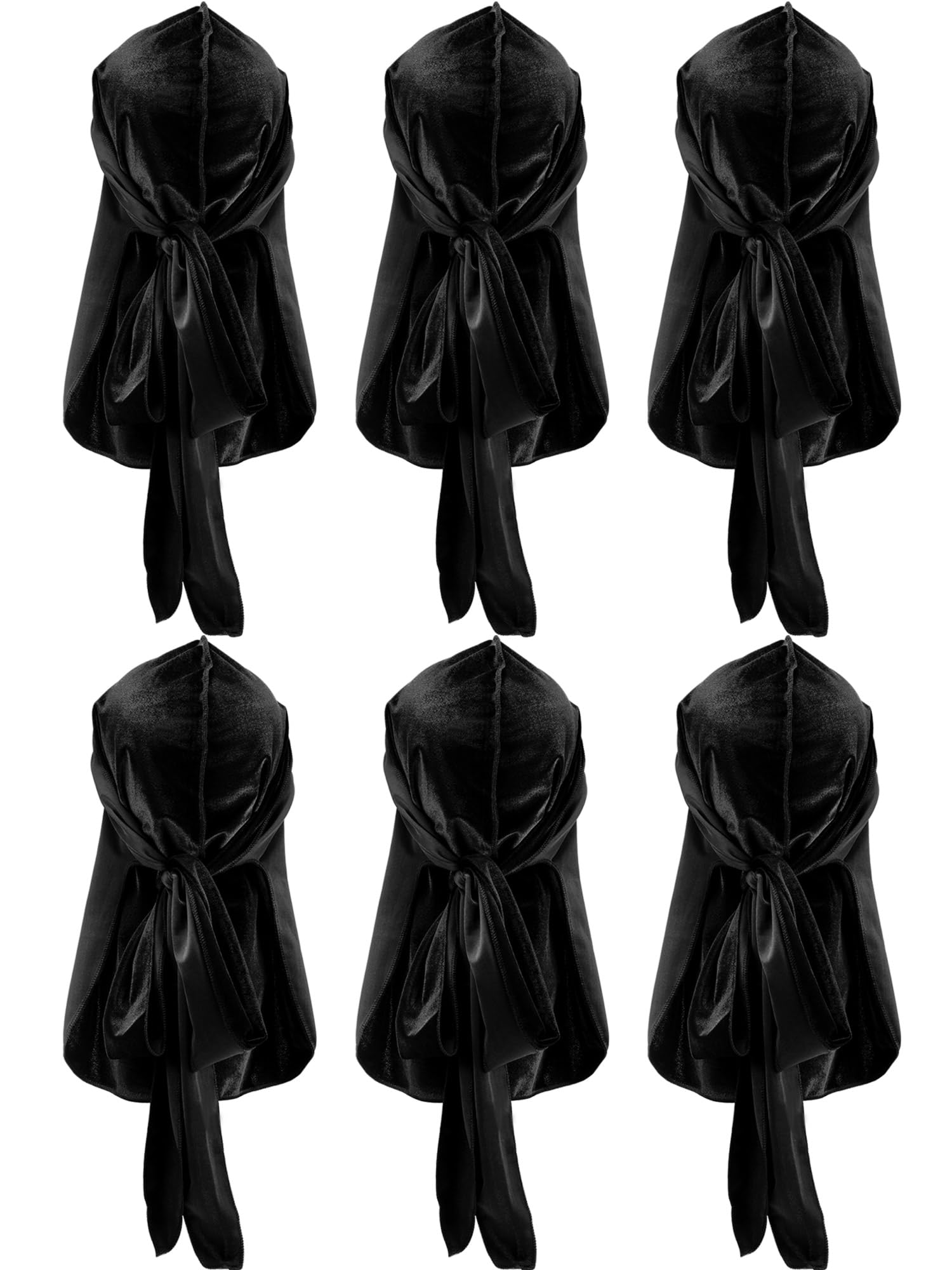 Tatuo 6 Pack Velvet Durag for Men Women, 41 Inch Extra Long Tail, Stretchable Wave Cap for 360/540/720 Waves(Green, Purple, Red, Gold, Blue, Dark)
