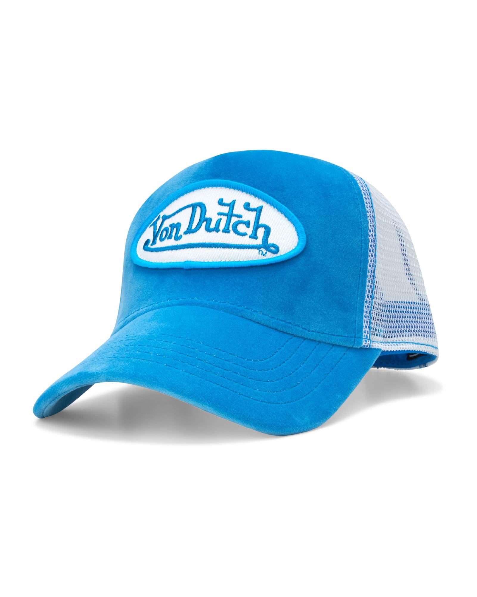 Von Dutch Unisex Trucker Hat - Velvet Curved Bill Mesh Back Retro Classic Adjustable Snapback Baseball Cap for Men and Women