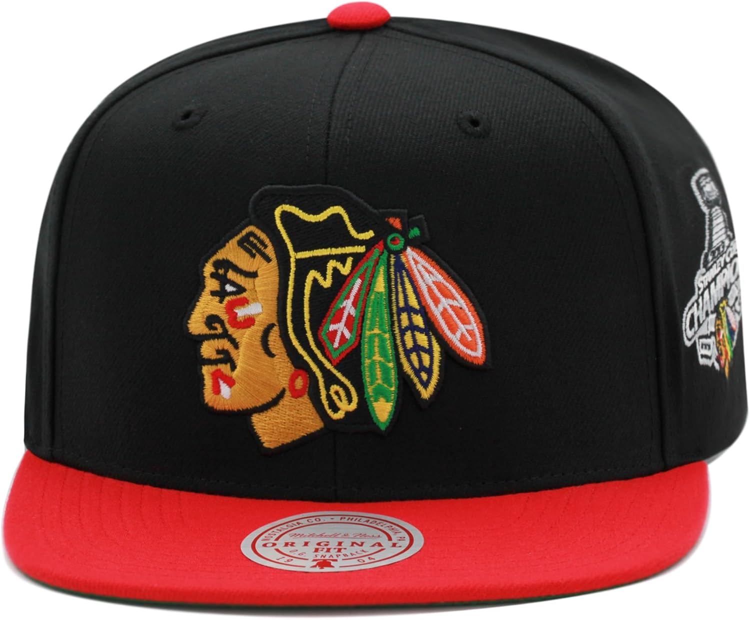 Mitchell & Ness Chicago Blackhawks NHL 2 Tone Side Patch Snapback Hat Adjustable Cap - Black/Red